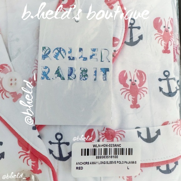 Roller Rabbit Anchors Away Long Sleeve Polo Pajamas in Red Size L NWT - Picture 13 of 14